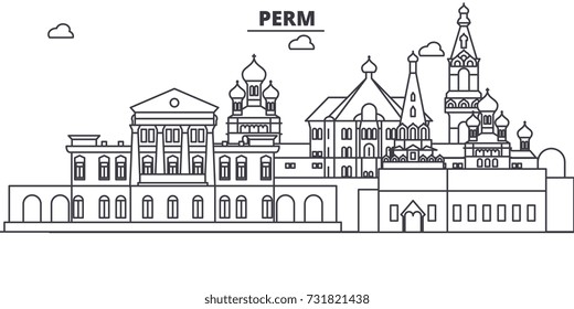 Russia, Perm architecture line skyline illustration. Linear vector cityscape with famous landmarks, city sights, design icons. Landscape wtih editable strokes