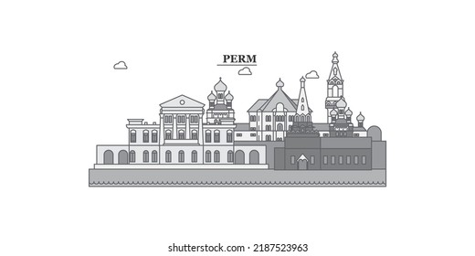 Russia, Perm City Skyline Isolated Vector Illustration, Icons