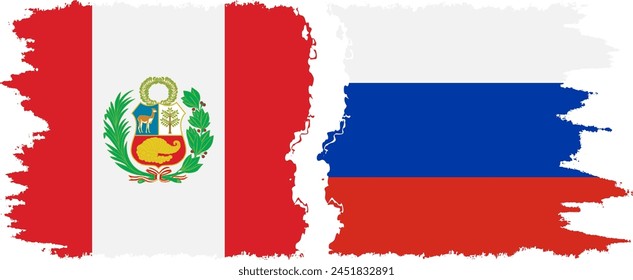 Russia and Peru grunge flags connection, vector