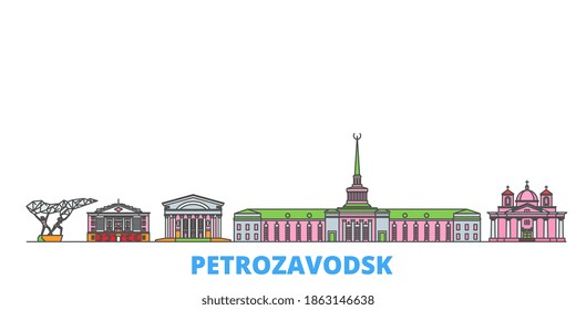 Russia, Petrozavodsk line cityscape, flat vector. Travel city landmark, oultine illustration, line world icons