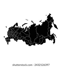 Russia political map. Low detailed. Solid simple style. Black and white. Vector editable.
