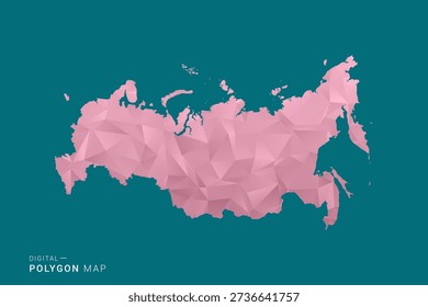 Russia polygon map vector illustration in low poly geometric style, soft pastel colors with pink and teal green tones, clean silhouette on solid background, ideal for infographic.