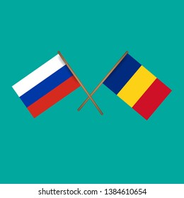 Russia and Romania crossed flags.Language learning or travel concept