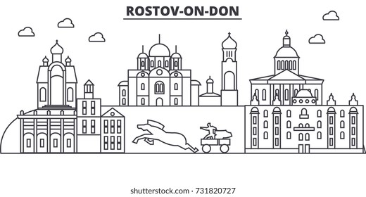 Russia, Rostov On Don architecture line skyline illustration. Linear vector cityscape with famous landmarks, city sights, design icons. Landscape wtih editable strokes