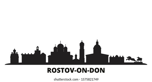 Russia, Rostov On Don city skyline isolated vector illustration. Russia, Rostov On Don travel black cityscape