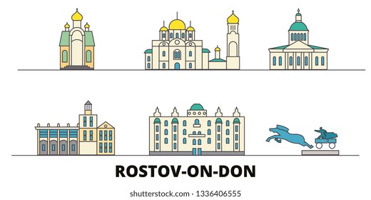 Russia, Rostov On Don flat landmarks vector illustration. Russia, Rostov On Don line city with famous travel sights, skyline, design. 