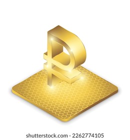 Russia Ruble (RUR) 2.5D Isometric Projection Left View Currency Sign Symbol Vector Design Gold Icon Isolated on White Background