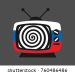 Russia and russian TV, media, press and channel as hypnosis. Manipulation, disinformation, fake news and propaganda though television and broadcasting. Vector illustration.