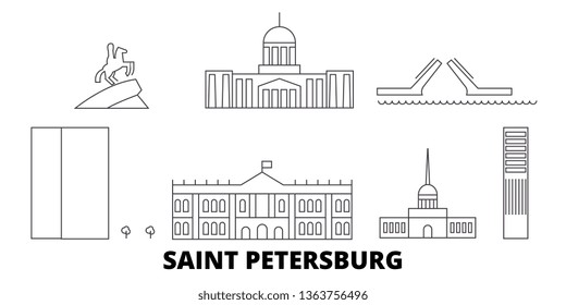 Russia, Saint Petersburg City line travel skyline set. Russia, Saint Petersburg City outline city vector illustration, symbol, travel sights, landmarks.