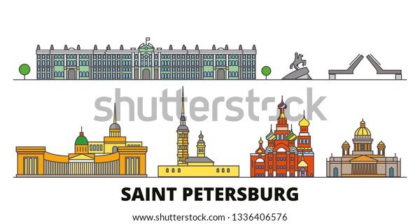 ロシア サンクトペテルブルクの平地マークベクターイラスト ロシア サンクトペテルブルク線の都市で 有名な観光名所 スカイライン デザインがあります のベクター画像素材 ロイヤリティフリー