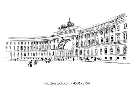 Russia. Saint Petersburg. Palace Square. Hand drawn sketch. City vector illustration
