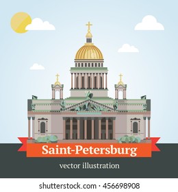Russia. Saint Petersburg. St. Isaac's Cathedral. Vector illustration of a modern flat style.