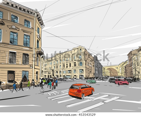 Russia. Saint Petersburg. Unusual\
perspective hand drawn sketch. City vector\
illustration