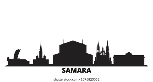 Russia, Samara city skyline isolated vector illustration. Russia, Samara travel black cityscape