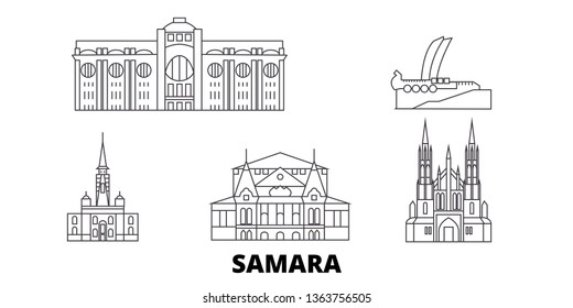 Russia, Samara line travel skyline set. Russia, Samara outline city vector illustration, symbol, travel sights, landmarks.