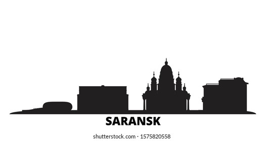 Russia, Saransk city skyline isolated vector illustration. Russia, Saransk travel black cityscape