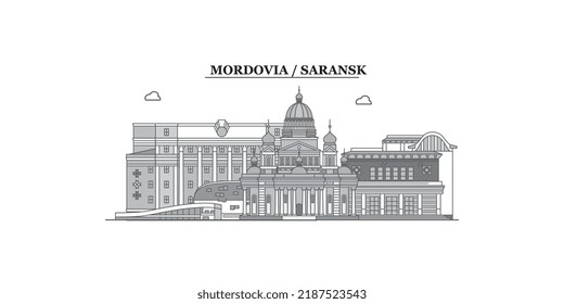 Russia, Saransk city skyline isolated vector illustration, icons