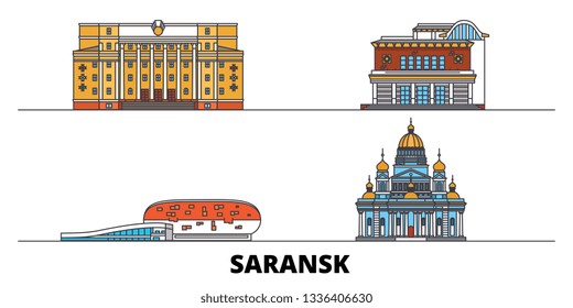 Russia, Saransk flat landmarks vector illustration. Russia, Saransk line city with famous travel sights, skyline, design. 