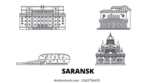 Russia, Saransk line travel skyline set. Russia, Saransk outline city vector illustration, symbol, travel sights, landmarks.