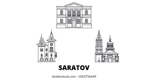 Russia, Saratov line travel skyline set. Russia, Saratov outline city vector illustration, symbol, travel sights, landmarks.