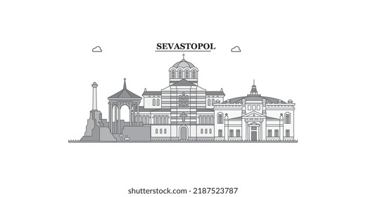 Russia, Sevastopol city skyline isolated vector illustration, icons