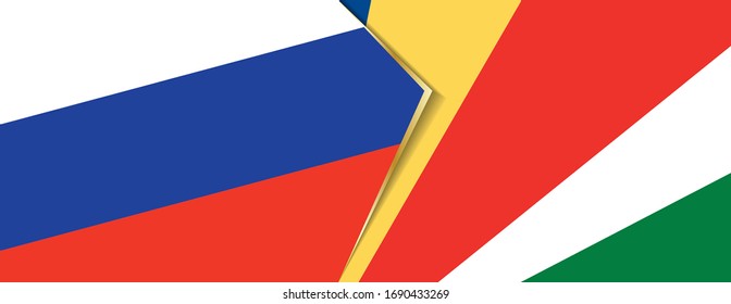 Russia and Seychelles flags, two vector flags symbol of relationship or confrontation.