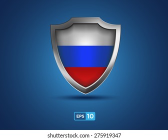 Russia shield on the blue background