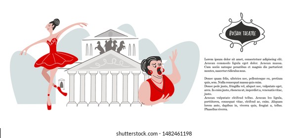 Russia. Sights of Russia, Russian ballet and Opera. Vector illustration. A set of elements to create your design.