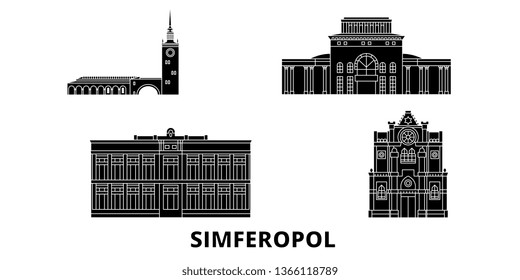 Russia, Simferopol flat travel skyline set. Russia, Simferopol black city vector illustration, symbol, travel sights, landmarks.