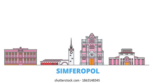 Russia, Simferopol line cityscape, flat vector. Travel city landmarks, outline illustration, line world icons