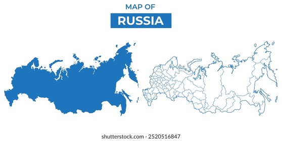 Russia simple vector map and outline style illustration set