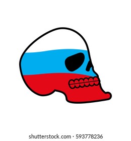 Russia skull. Head of skeleton and Russian flag. Fun logo
