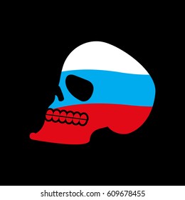 Russia skull. Head of skeleton and Russian flag. Fun logo