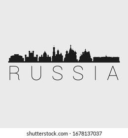 Russia Skyline Silhouette City. Design Vector. Famous Monuments Tourism Travel. Buildings Tour Landmark.