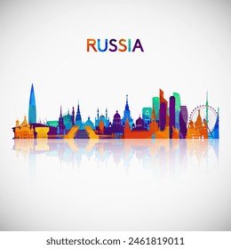 Silueta del horizonte de Rusia en estilo geométrico colorido. Símbolo de su diseño. Ilustración vectorial.