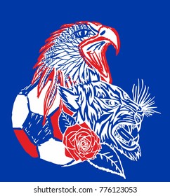 Russia soccer ball wild tiger and eagle graphic design vector art