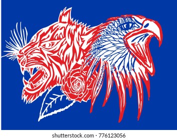 Russia soccer ball wild tiger and eagle graphic design vector art