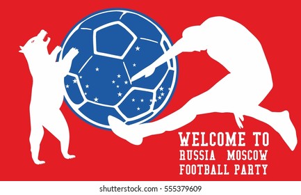 Russia Soccer Player and bear graphic design vector art