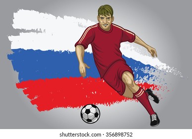 Russia soccer player with flag as a background