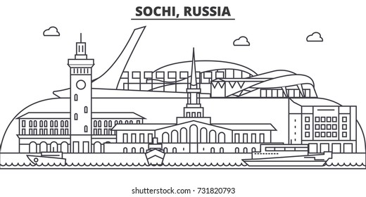 Russia, Sochi architecture line skyline illustration. Linear vector cityscape with famous landmarks, city sights, design icons. Landscape wtih editable strokes