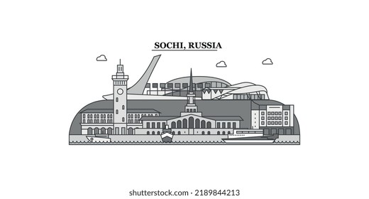 Russia, Sochi city skyline isolated vector illustration, icons