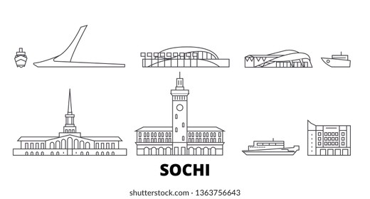 Russia, Sochi line travel skyline set. Russia, Sochi outline city vector illustration, symbol, travel sights, landmarks.