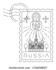Russia stamp minimal linear vector illustration and typography design