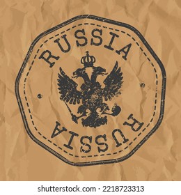 Russia Stamp Travel Passport. Design Retro Symbol Country. Old Vintage Postmark.