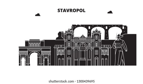 Russia, Stavropol. City skyline: architecture, buildings, streets, silhouette, landscape, panorama. Flat line, vector illustration.