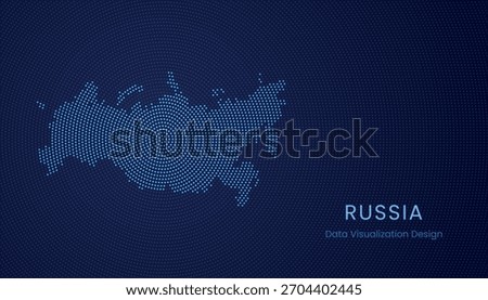 Russia stylized dotted map in modern circular data tech visualization concept.