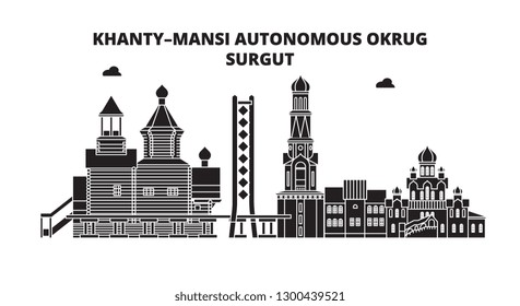 Russia, Surgut . City skyline: architecture, buildings, streets, silhouette, landscape, panorama. Flat line vector illustration, outline design.