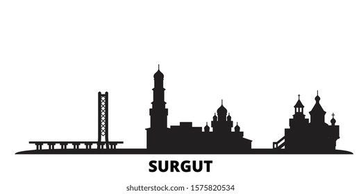 Russia, Surgut city skyline isolated vector illustration. Russia, Surgut travel black cityscape