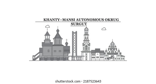 Russia, Surgut city skyline isolated vector illustration, icons