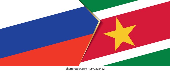 Russia and Suriname flags, two vector flags symbol of relationship or confrontation.